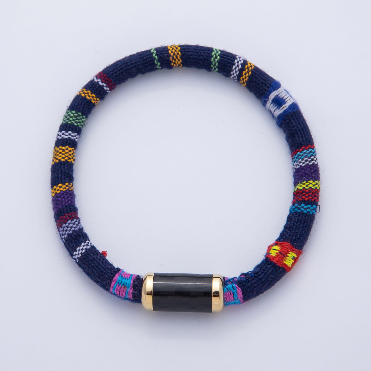 10mm Blue Multicolor Embroidered Fabric Cord 8.86 Inch Bracelet | WA - 3960 - DLUXCA