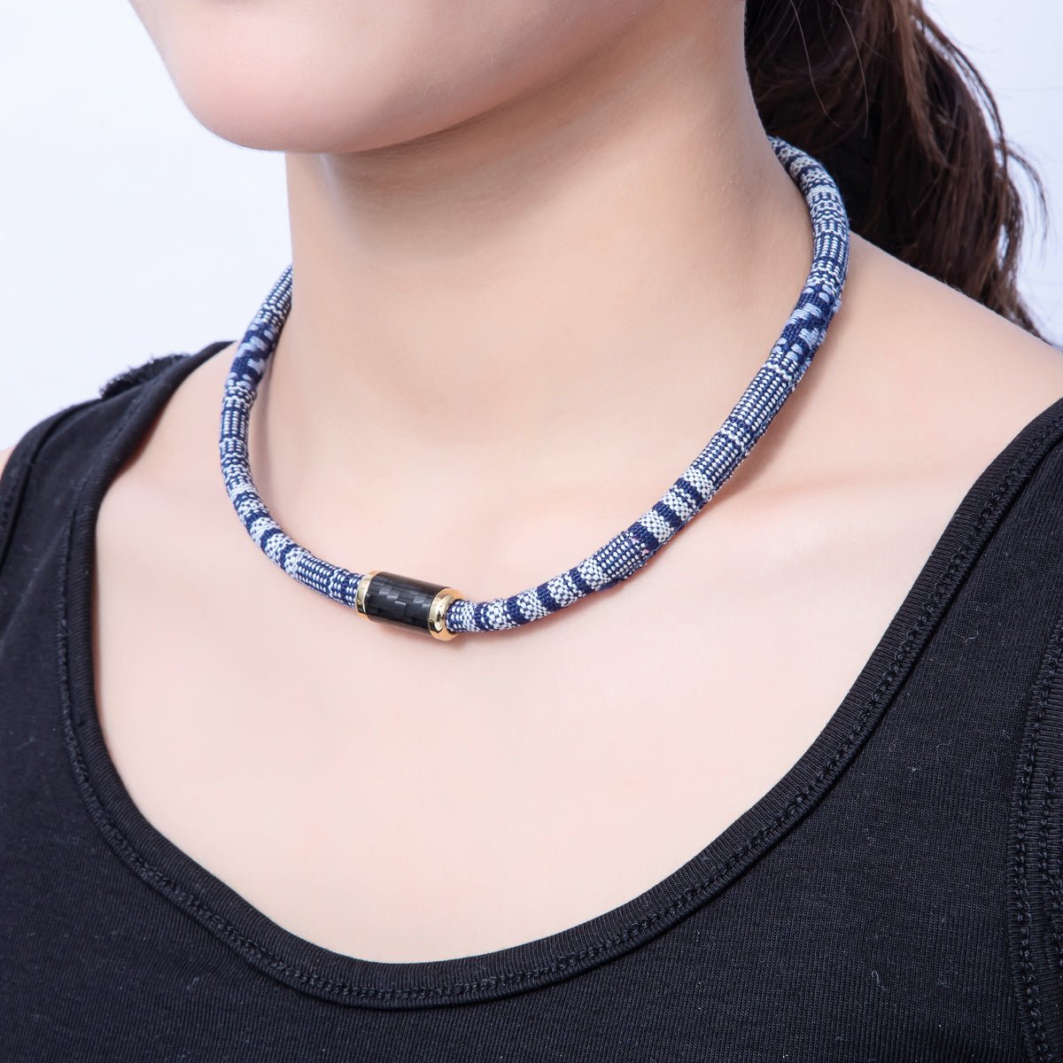 10mm Blue Woven Embroidered Fabric Cord 16.54 Inch Necklace | WA - 3957 - DLUXCA