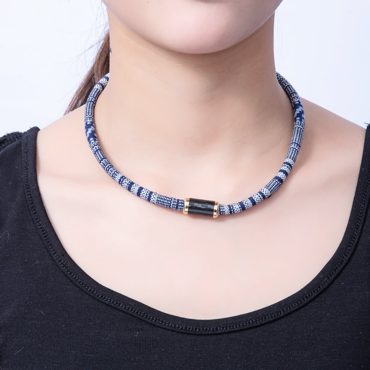10mm Blue Woven Embroidered Fabric Cord 16.54 Inch Necklace | WA - 3957 - DLUXCA