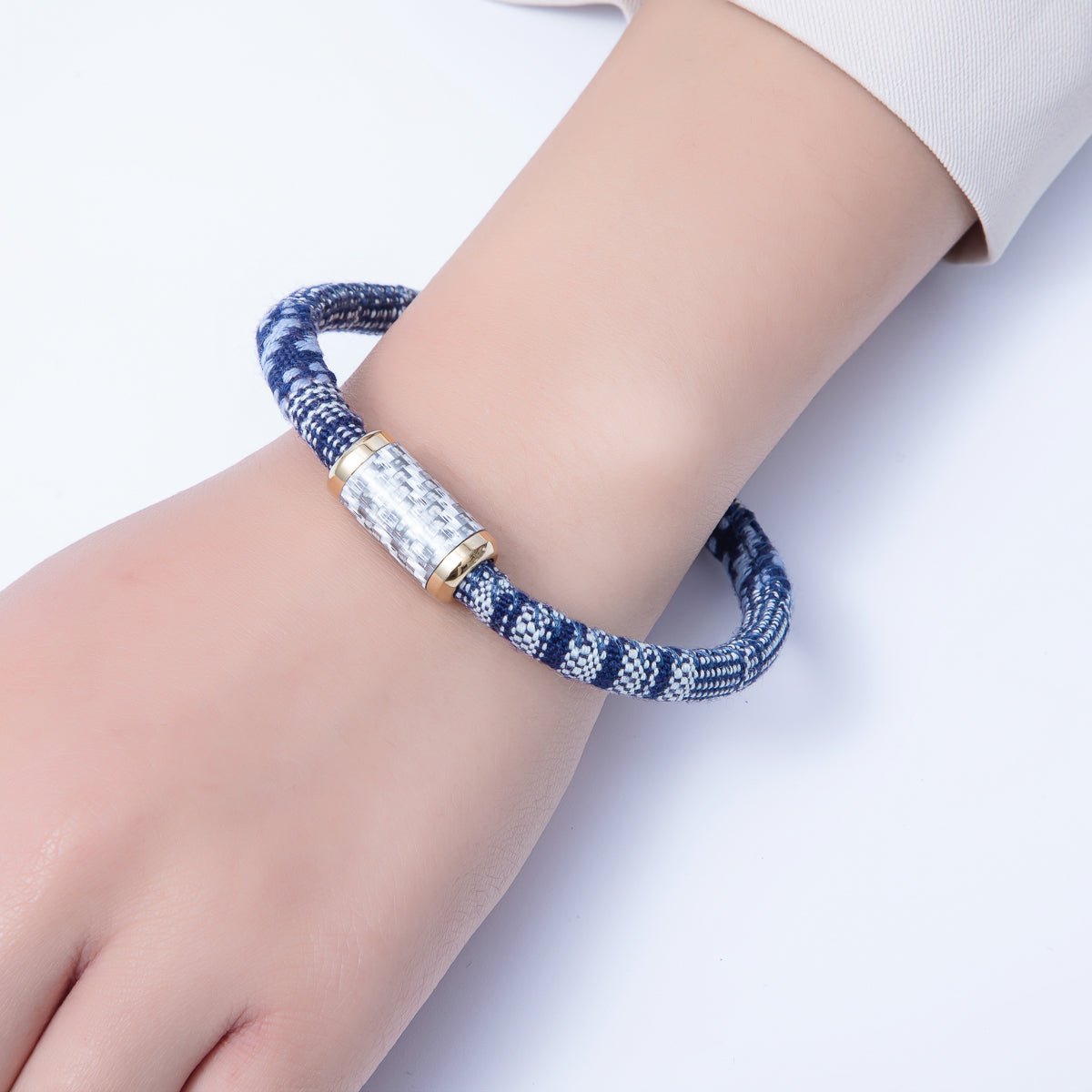 10mm Blue Woven Embroidered Fabric Cord 8.86 Inch Bracelet | WA - 3963 - DLUXCA