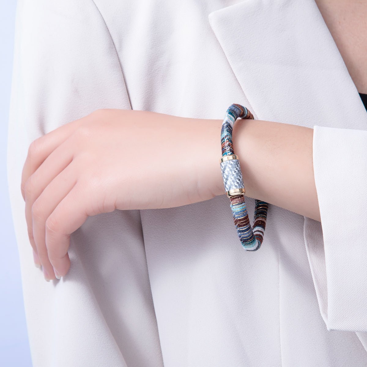 10mm Multicolor Gold - Lined Embroidered Fabric Cord 8.86 Inch Bracelet | WA - 3965 - DLUXCA