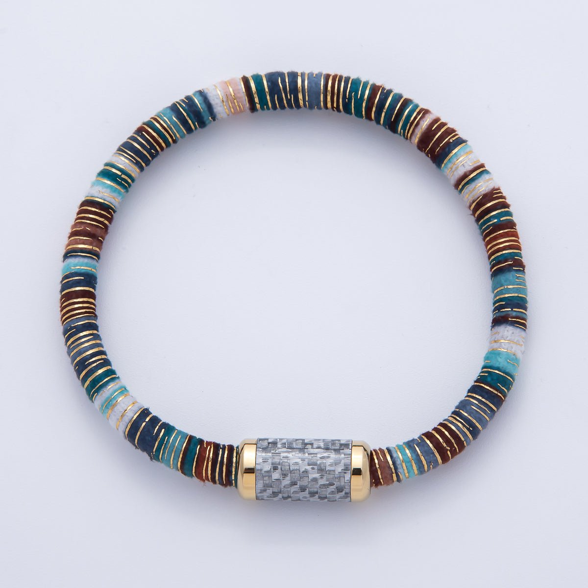 10mm Multicolor Gold - Lined Embroidered Fabric Cord 8.86 Inch Bracelet | WA - 3965 - DLUXCA