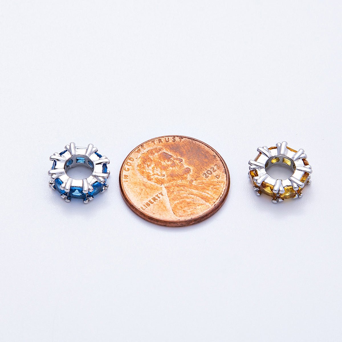 10mm Personalized Baguette Birthstone CZ Rondelle Spacer Set | Beads - 00077 ~ Beads - 00088 - DLUXCA