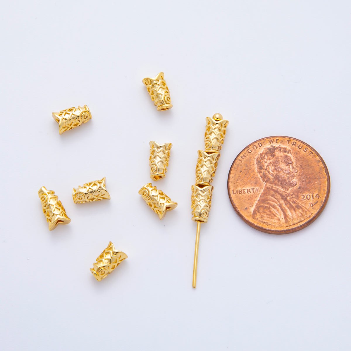 10pcs 18K Gold Filled 7mm Tiny Fish Head Animals Bead Spacer | AF - A1083 - DLUXCA
