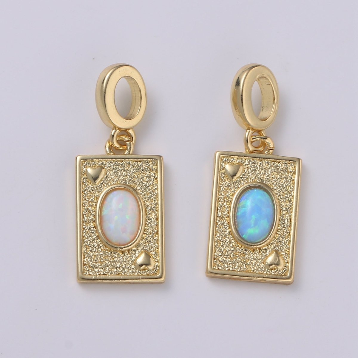 14K Gold Filled 25mm Blue, White Opal Textured Ace of Heart Playing Card Game Drop Rondelle Pendant | H348 H349