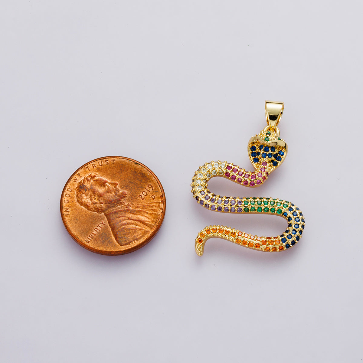 14K Gold Filled Clear, Multicolor Micro Paved CZ Serpent Snake Pendant | I00664 I00665
