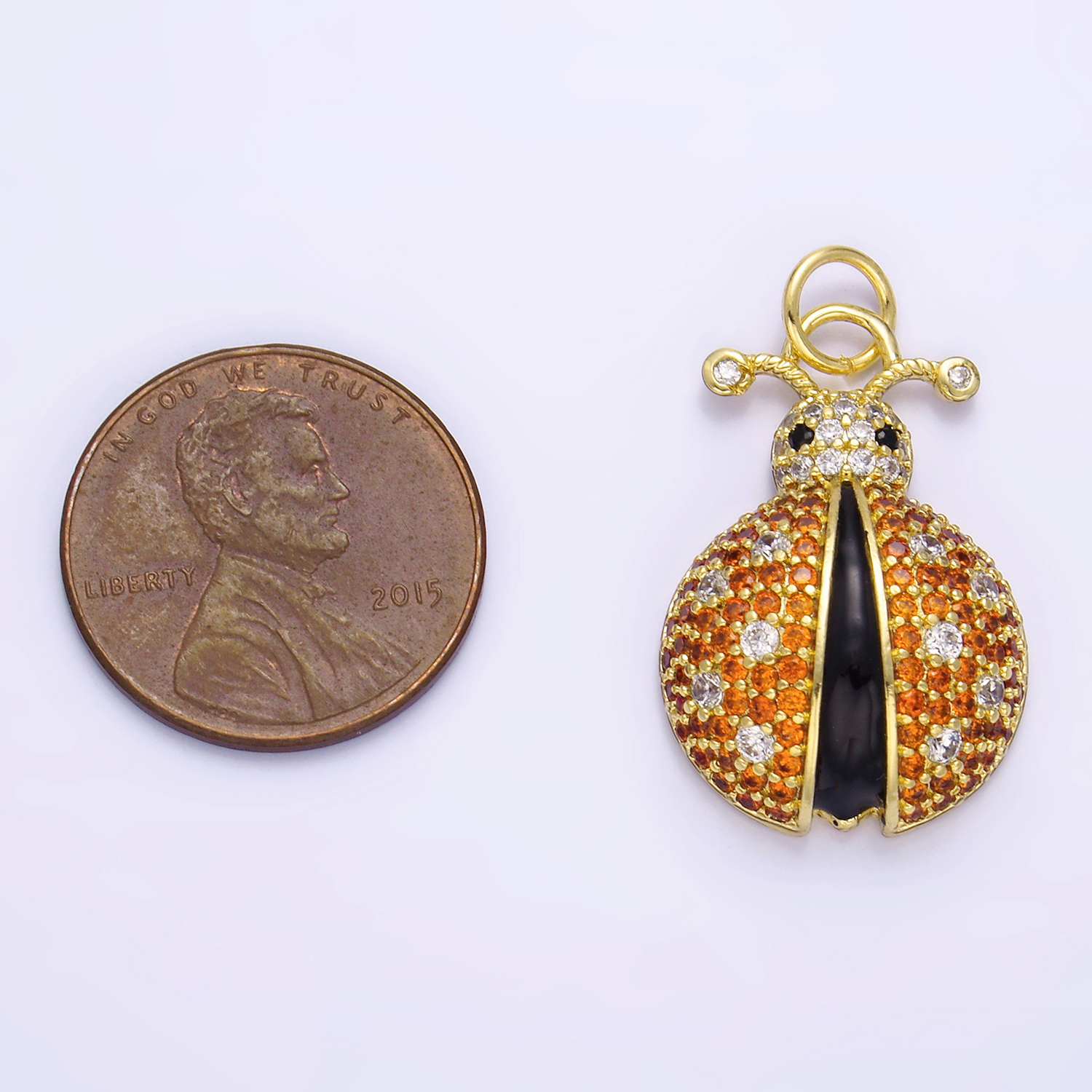 14K Gold Filled 25mm Micro Paved CZ Ladybug Insect Animal Charm | W244