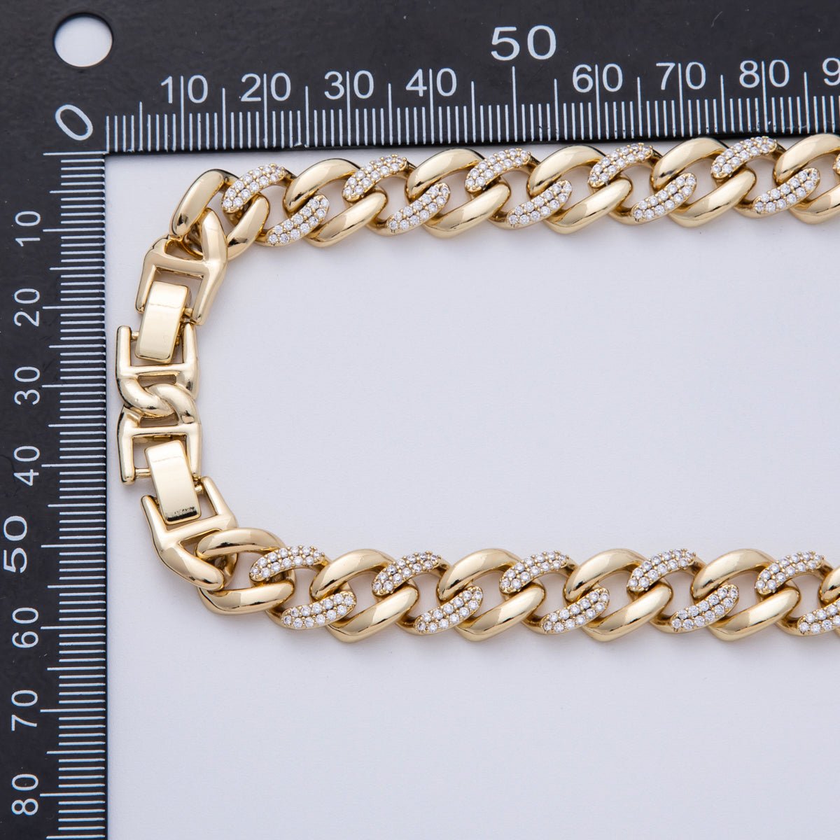 14K Gold Filled 10mm Clear Micro Paved CZ Curb Chain 19.5 Inch Adjustable Necklace | WA - 4096 - DLUXCA