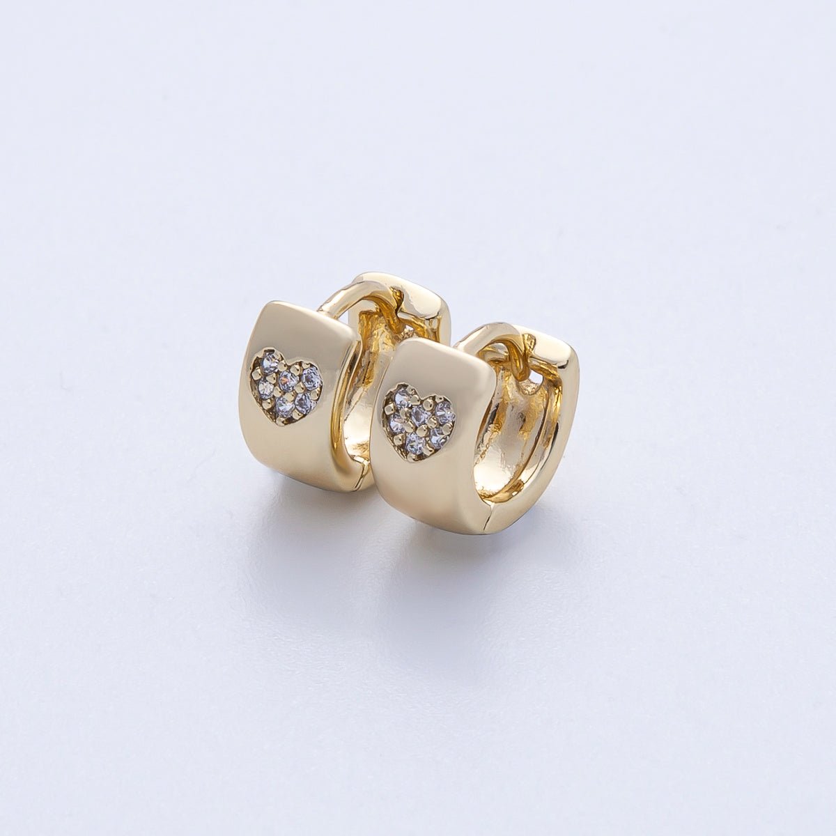 14K Gold Filled 10mm Heart Micro Paved CZ Wide Cartilage Huggie Earrings | Earrings - 00072 - DLUXCA