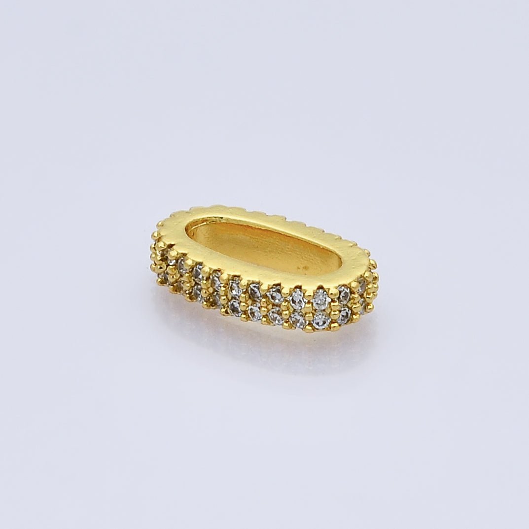 14K Gold Filled 10mm Micro Paved CZ Oblong Bead | B506 - DLUXCA