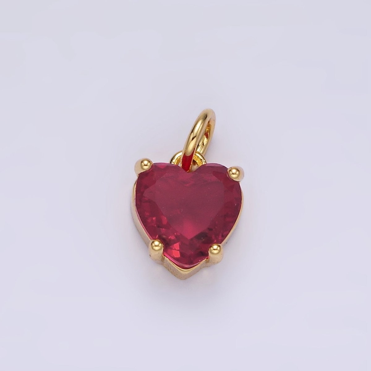 14K Gold Filled 10mm Red CZ Heart Bezel Charm | AG397 - DLUXCA