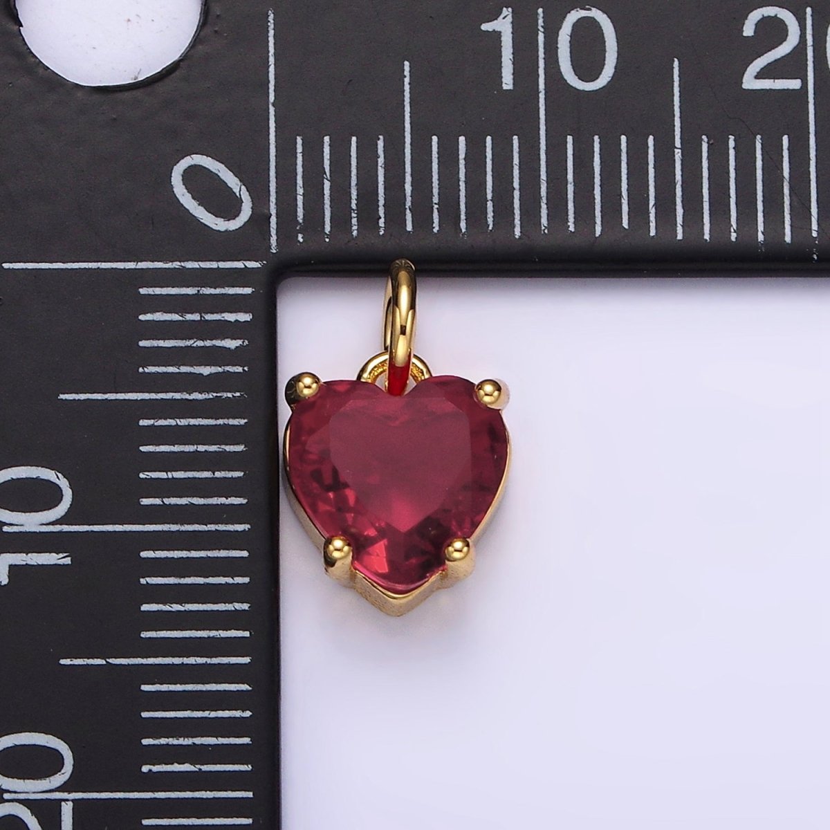 14K Gold Filled 10mm Red CZ Heart Bezel Charm | AG397 - DLUXCA