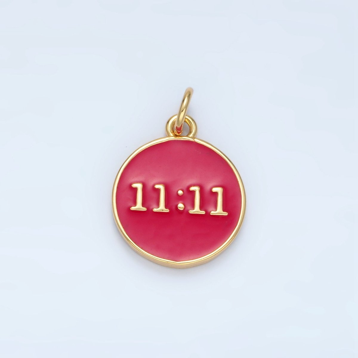 14K Gold Filled "11:11" Angel Number Clock Red Enamel Round Charm | AG940 - DLUXCA