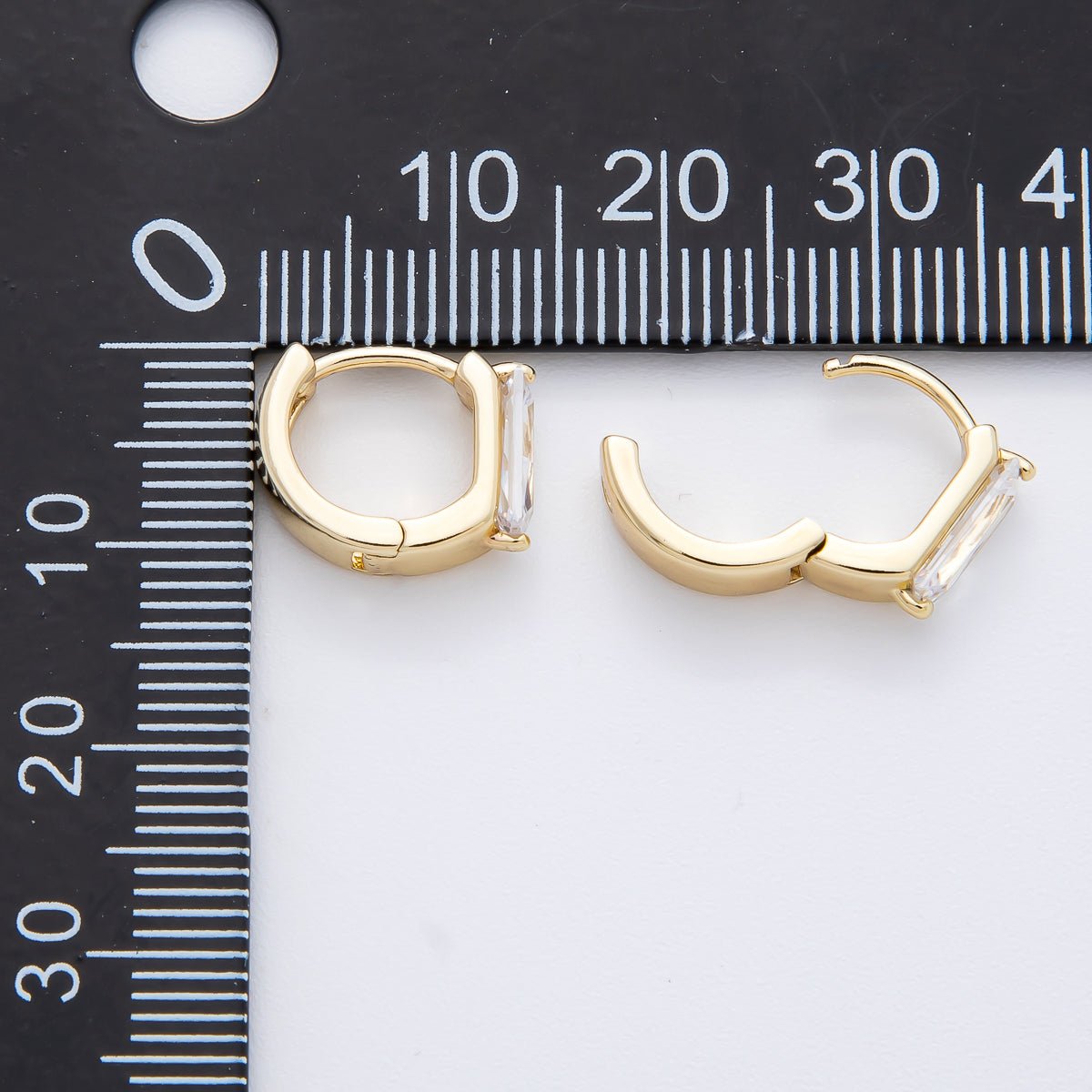 14K Gold Filled 11.5mm Clear Baguette CZ Huggie Earrings | AJ244 - DLUXCA