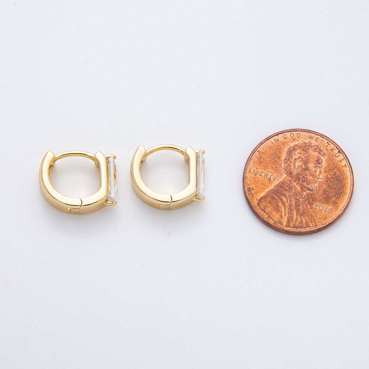 14K Gold Filled 11.5mm Clear Baguette CZ Huggie Earrings | AJ244 - DLUXCA