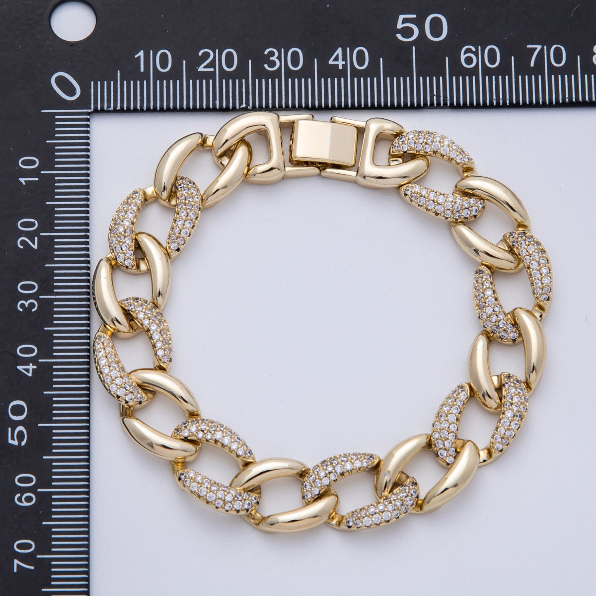 14K Gold Filled 11.5mm Micro Paved CZ Curb Chain 8 Inch Bracelet | WA - 4097 - DLUXCA