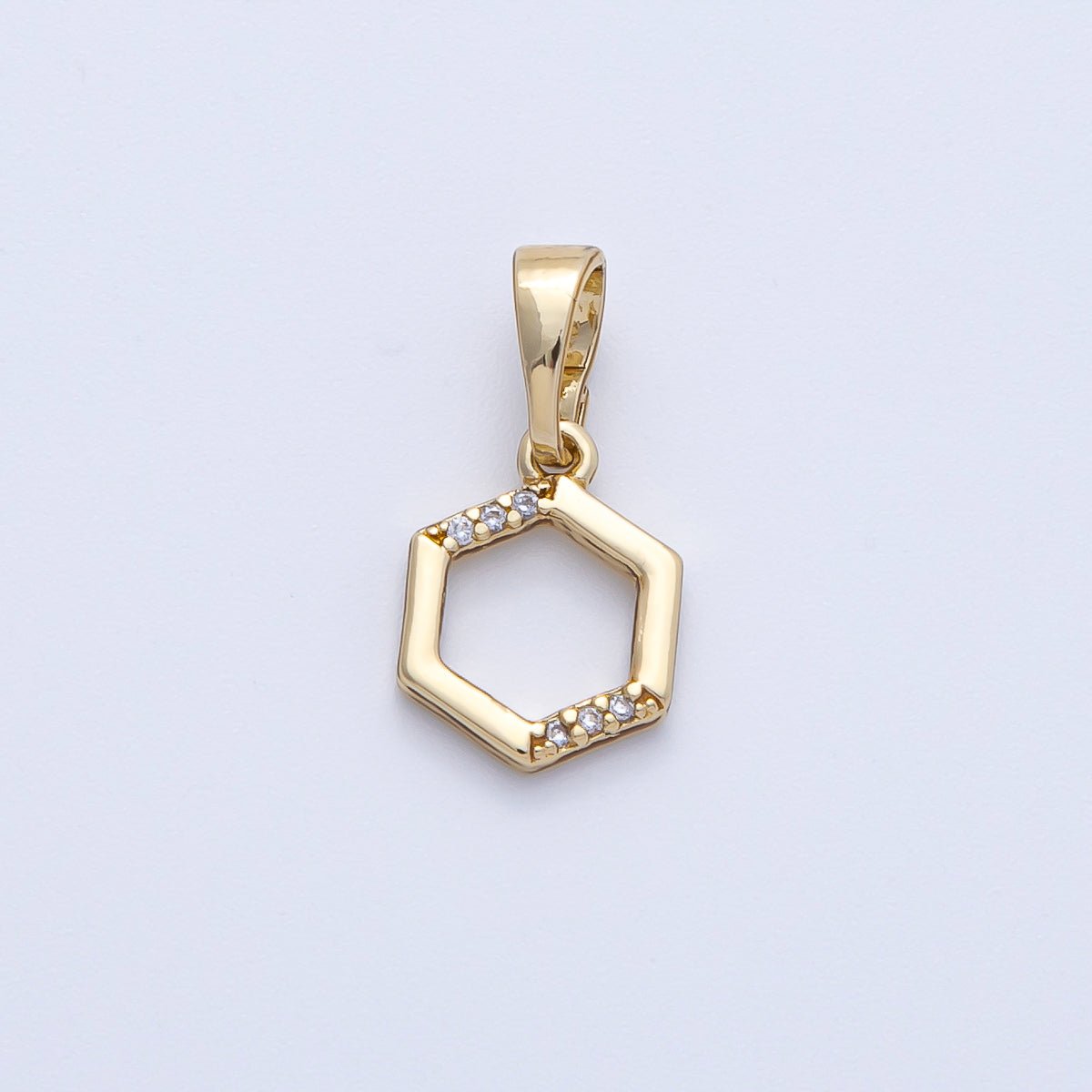 14K Gold Filled 11.5mm Micro Paved CZ Open Hexagon Pendant | Charms - 00088 - DLUXCA