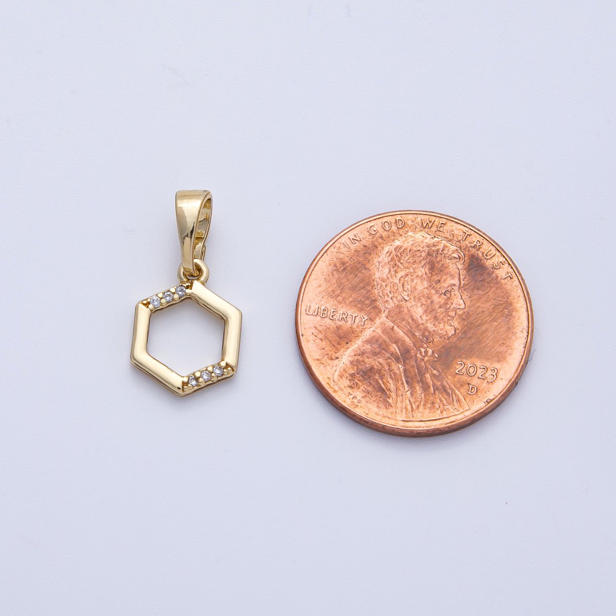 14K Gold Filled 11.5mm Micro Paved CZ Open Hexagon Pendant | Charms - 00088 - DLUXCA