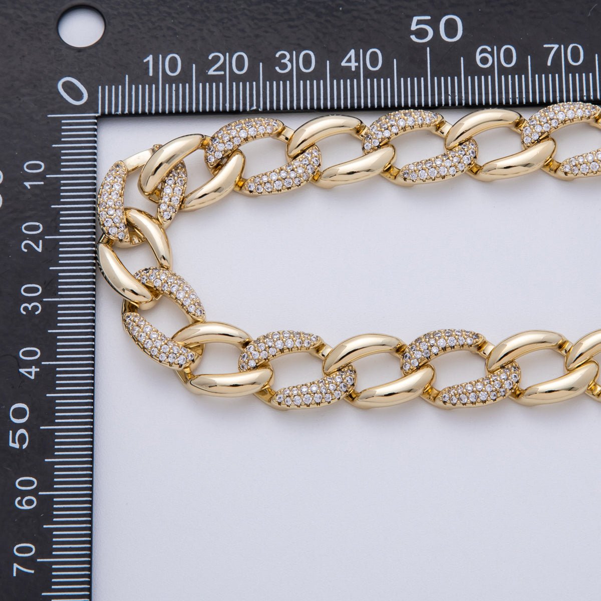 14K Gold Filled 11.8mm Micro Paved CZ Curb Chain 20 Inch Necklace | WA - 4092 - DLUXCA