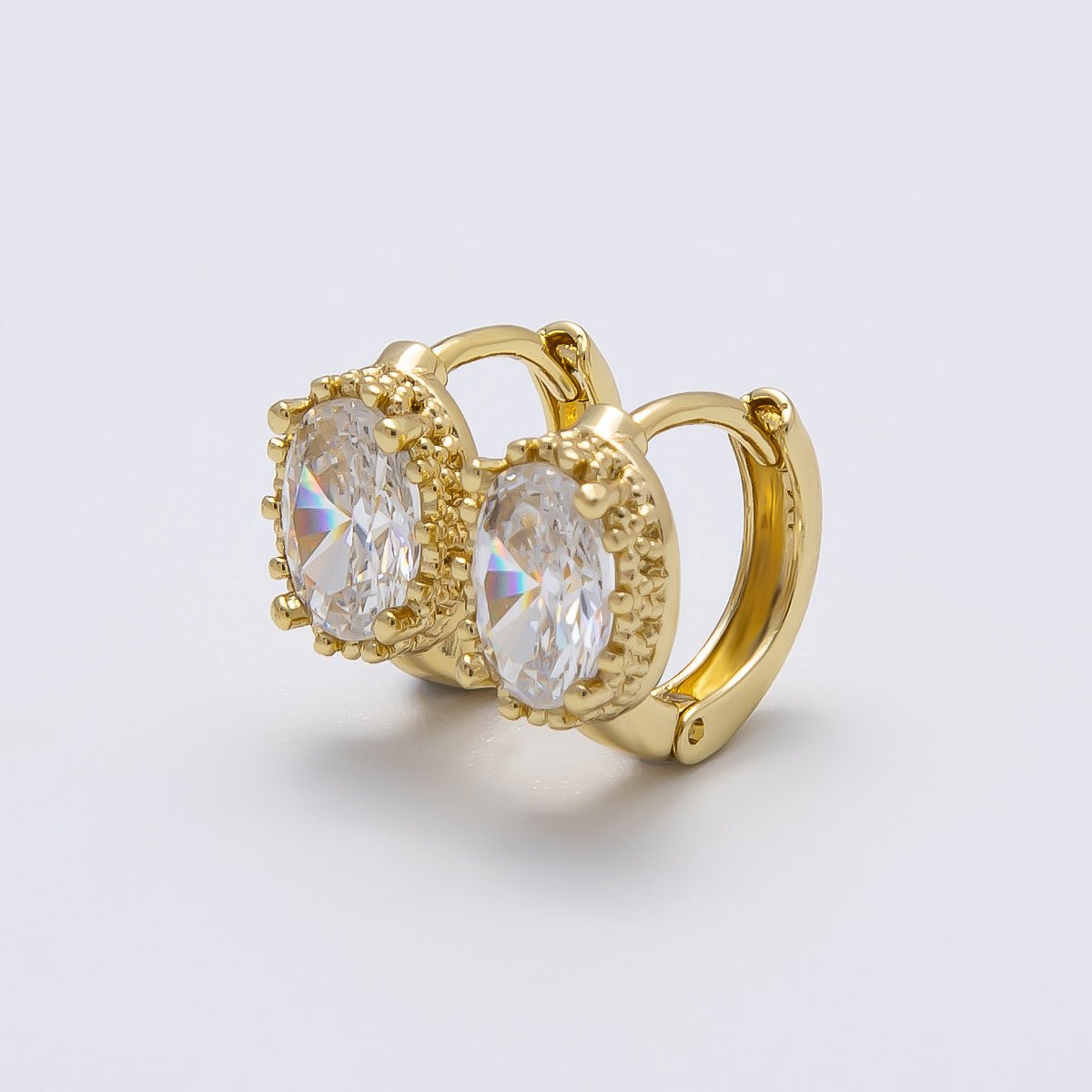14K Gold Filled 11mm Clear CZ Oval Bezel Solitaire Huggie Earrings | Earrings - 00275 - DLUXCA