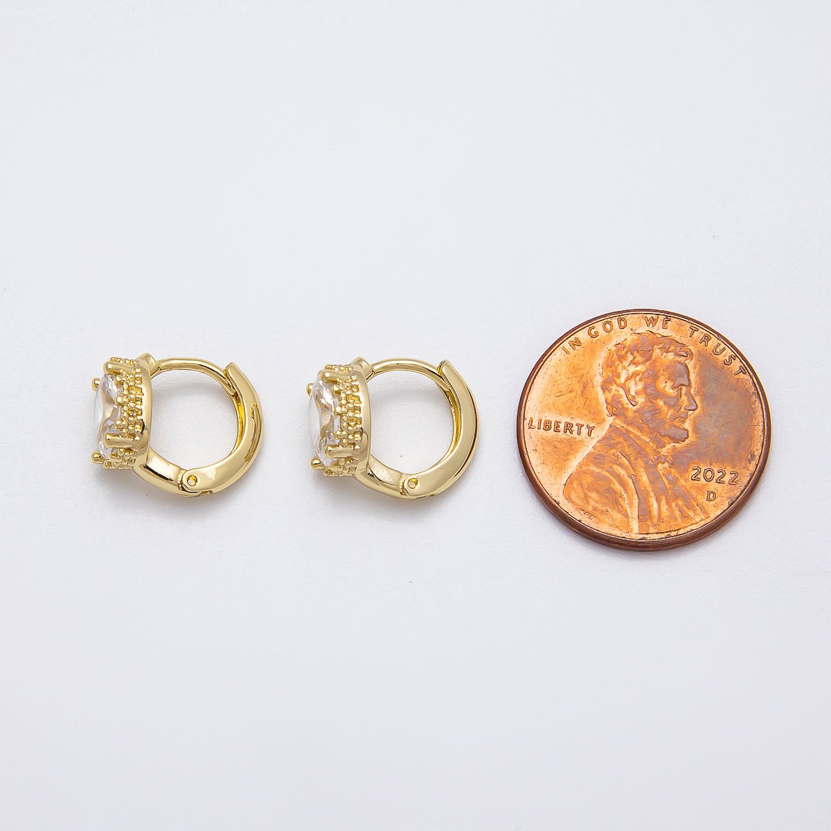 14K Gold Filled 11mm Clear CZ Oval Bezel Solitaire Huggie Earrings | Earrings - 00275 - DLUXCA