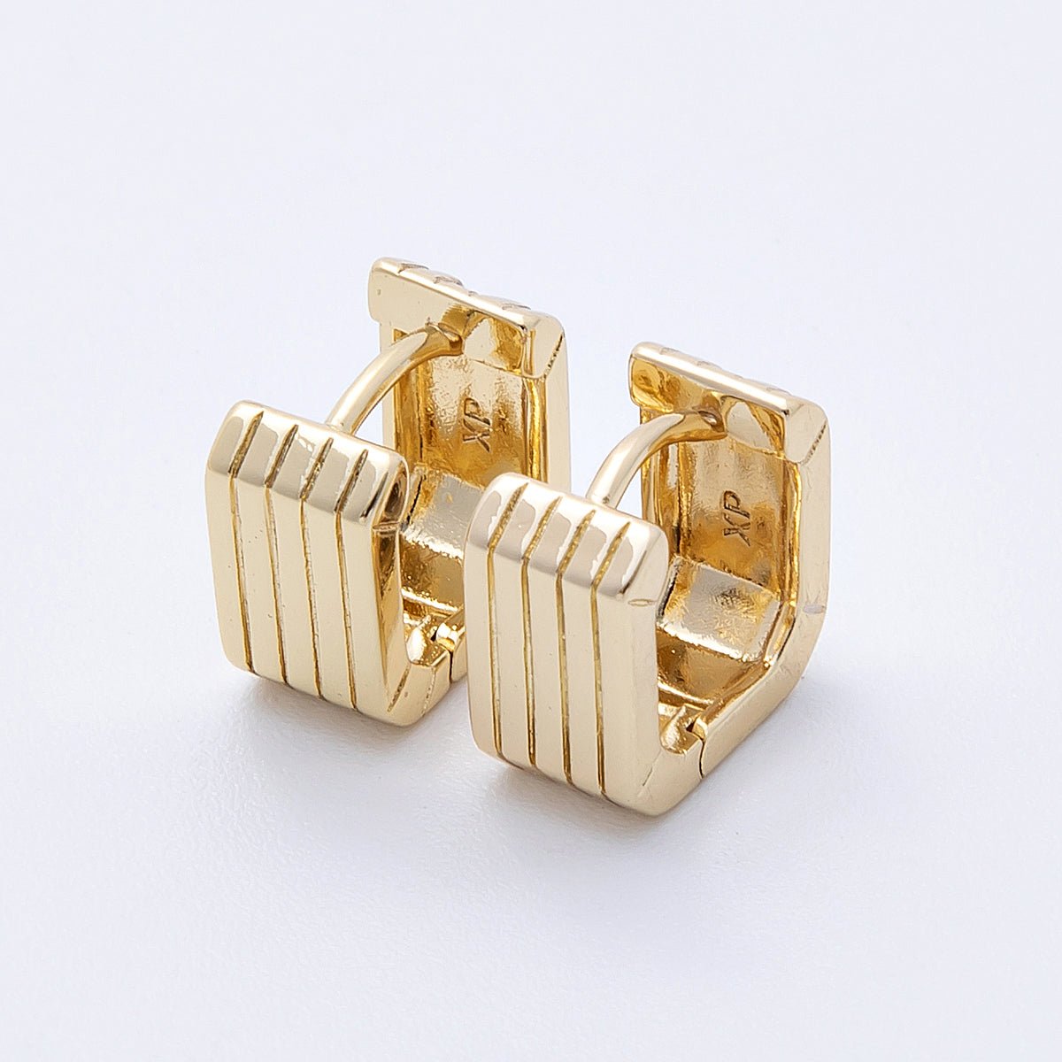 14K Gold Filled 11mm Lined Ribbed Square Cartilage Huggie Earrings | Earrings - 00166 - DLUXCA
