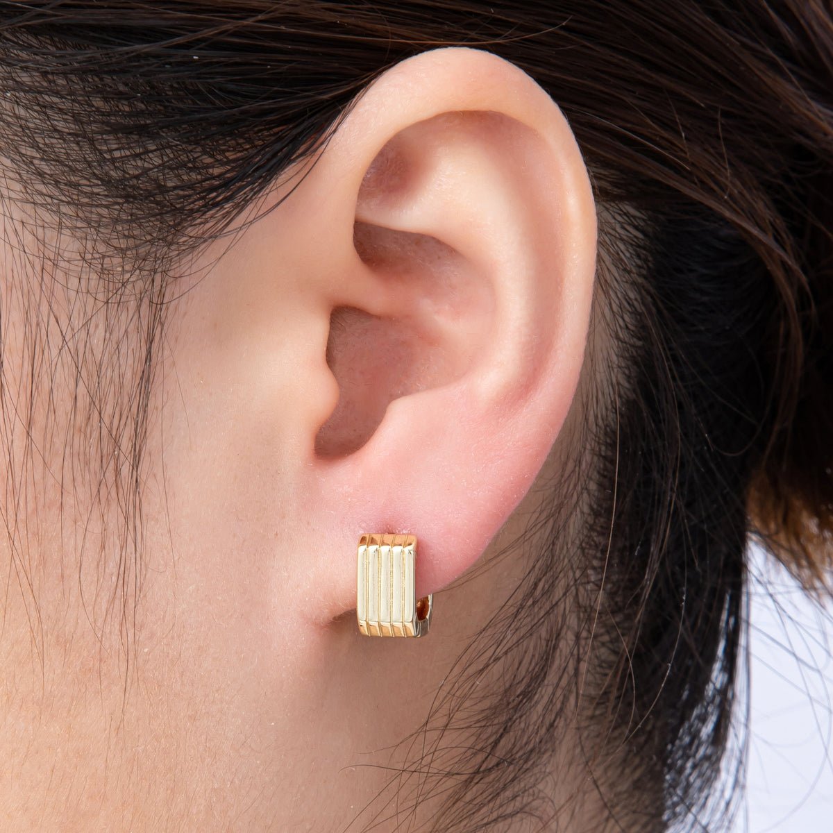 14K Gold Filled 11mm Lined Ribbed Square Cartilage Huggie Earrings | Earrings - 00166 - DLUXCA