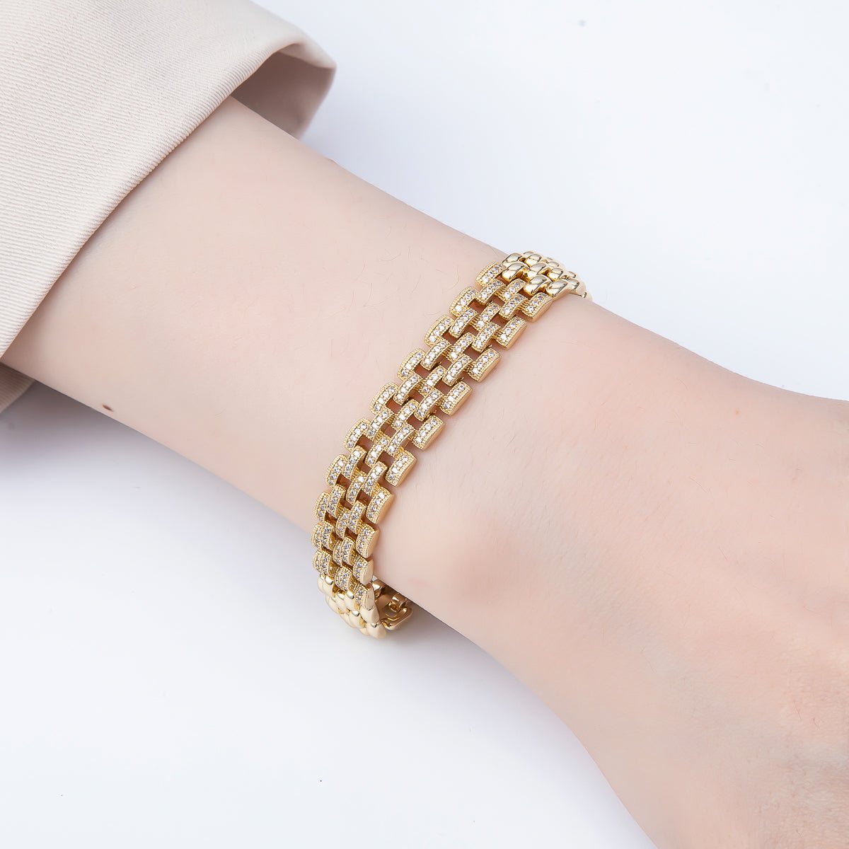 14K Gold Filled 11mm Micro Paved CZ Panther Chain 7 Inch Adjustable Bracelet | WA-04632 - DLUXCA