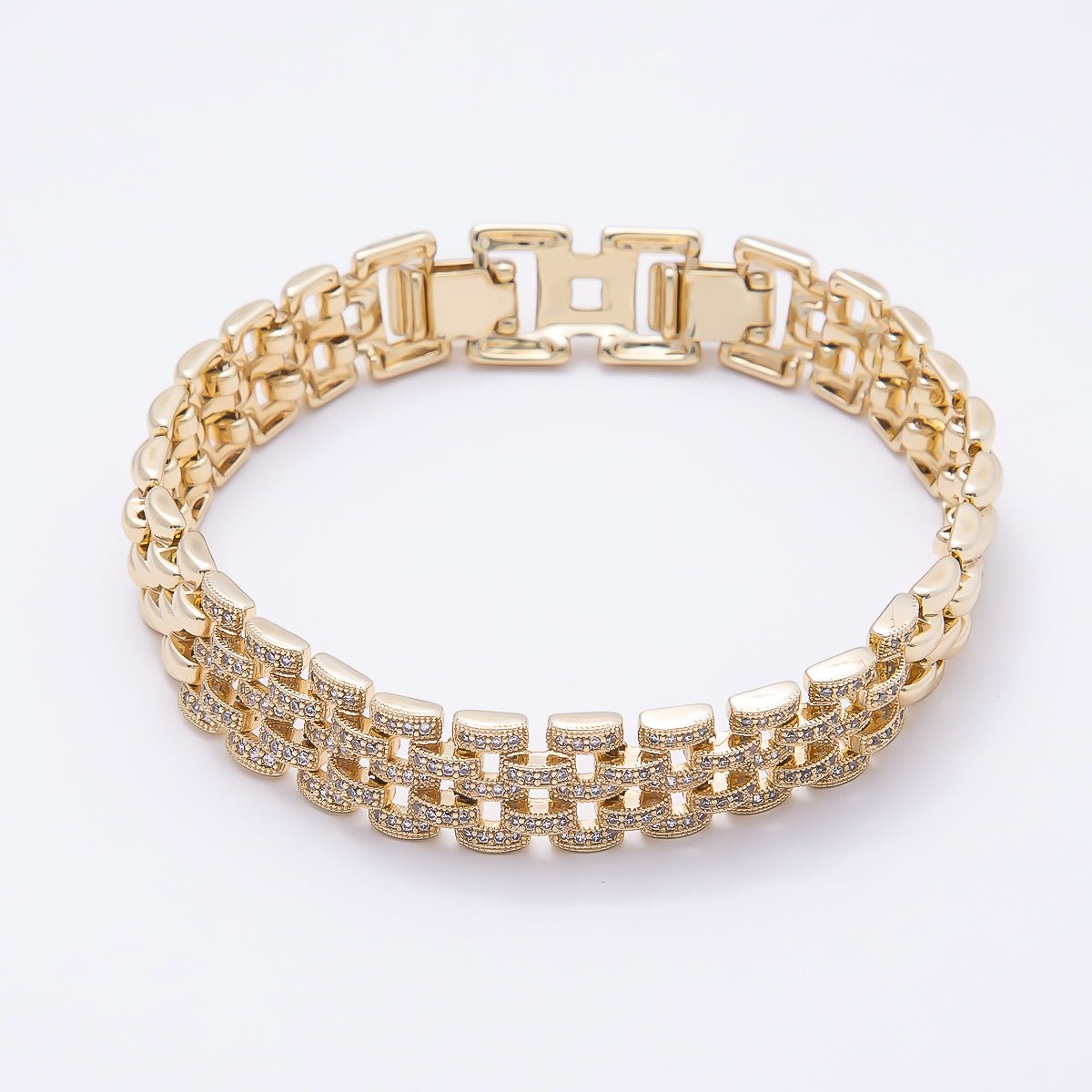 14K Gold Filled 11mm Micro Paved CZ Panther Chain 7 Inch Adjustable Bracelet | WA-04632 - DLUXCA