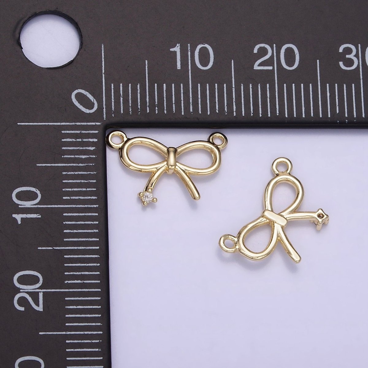 14k Gold Filled 11mm Mini Bow Ribbon CZ Connector | G392 - DLUXCA