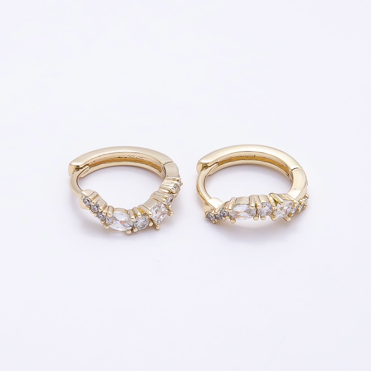 14K Gold Filled 12.5mm CZ Curved Cluster Cartilage Huggie Earrings | Earrings - 00399 - DLUXCA