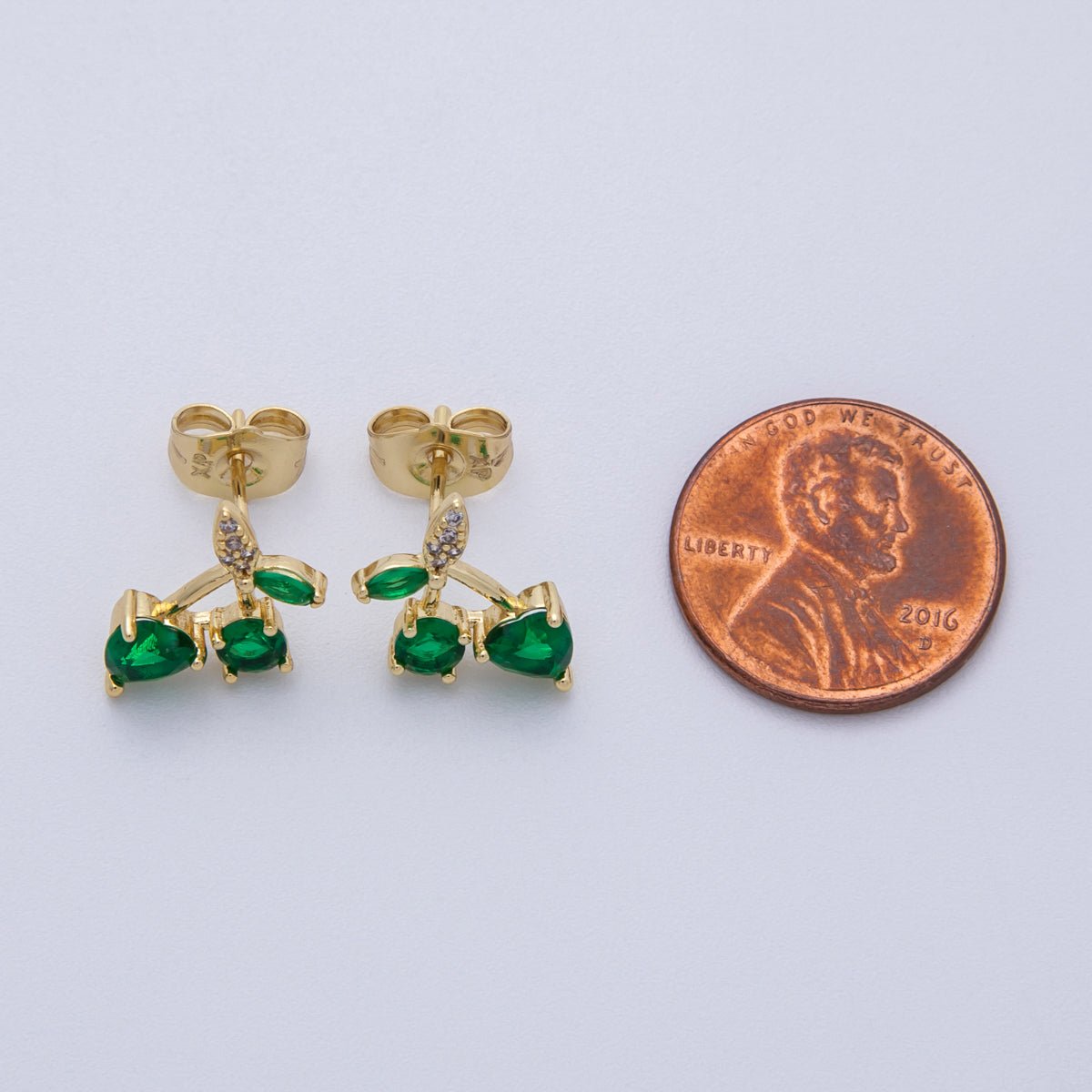 14K Gold Filled 12.5mm Red, Green CZ Cherry Fruit Stud Earrings | Earrings - 00025 Earrings - 00036 - DLUXCA