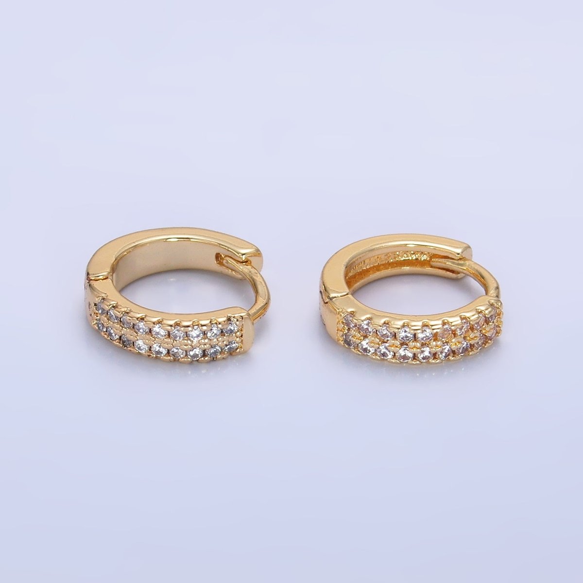 14K Gold Filled 12mm Double Lined Clear Micro Paved CZ Huggie Earrings | AE885 - DLUXCA