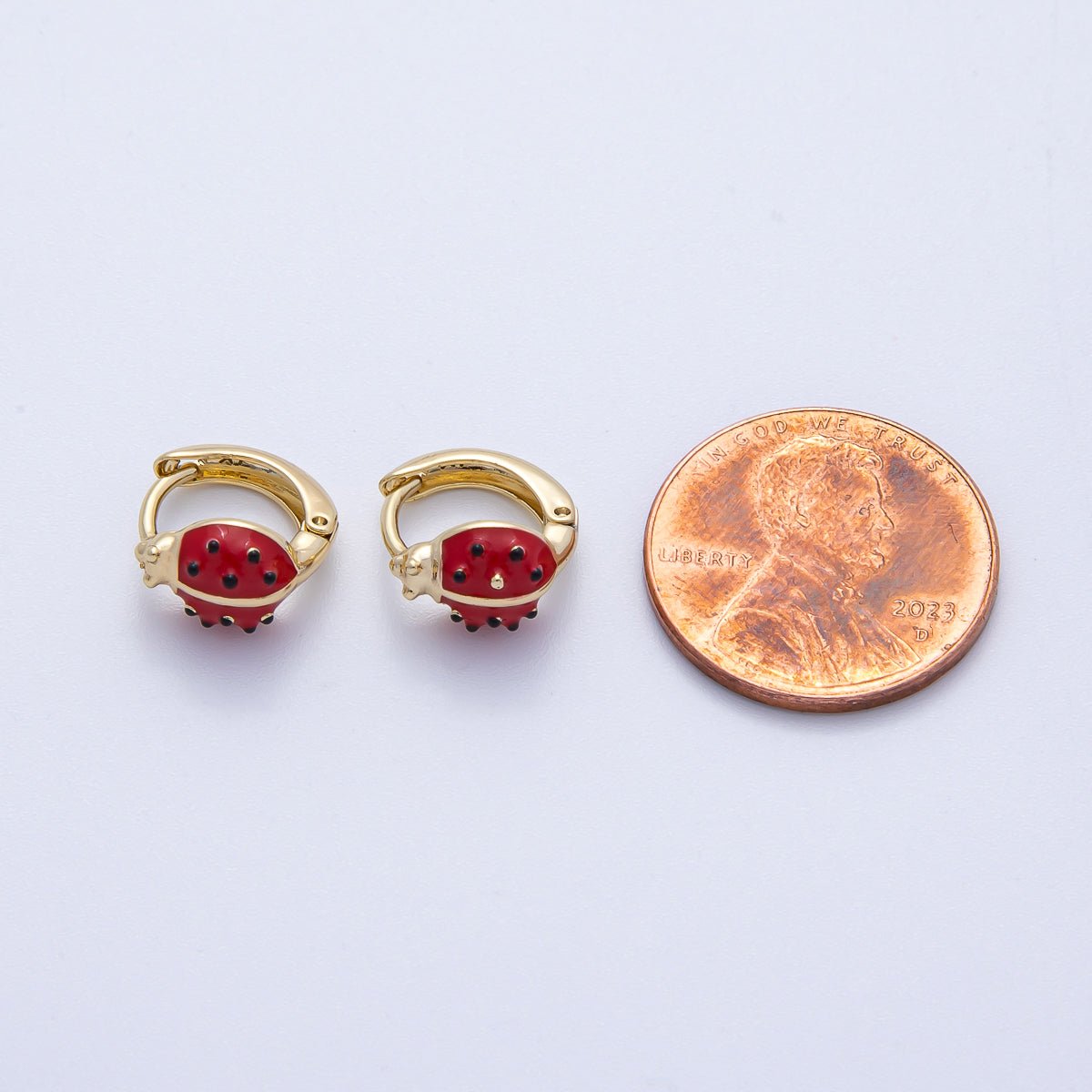 14K Gold Filled 12mm Ladybug Insect Enamel Huggie Earrings | Earrings - 00075 - DLUXCA