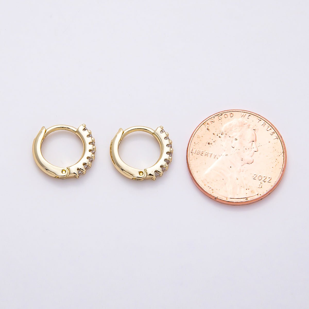 14K Gold Filled 12mm Micro Paved CZ Minimalist Huggie Hoop Earrings | Earrings - 00354 - DLUXCA