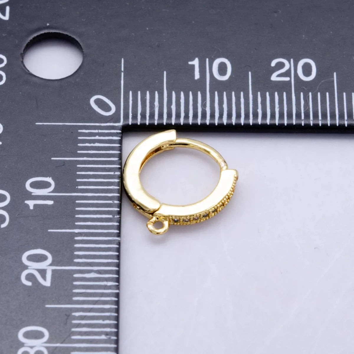 14K Gold Filled 12mm Micro Paved Huggie Earring Findings in Gold & Silver | Z1048 - DLUXCA
