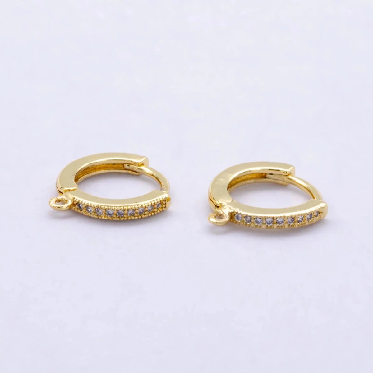 14K Gold Filled 12mm Micro Paved Huggie Earring Findings in Gold & Silver | Z1048 - DLUXCA