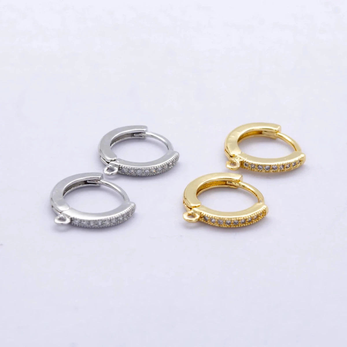 14K Gold Filled 12mm Micro Paved Huggie Earring Findings in Gold & Silver | Z1048 - DLUXCA
