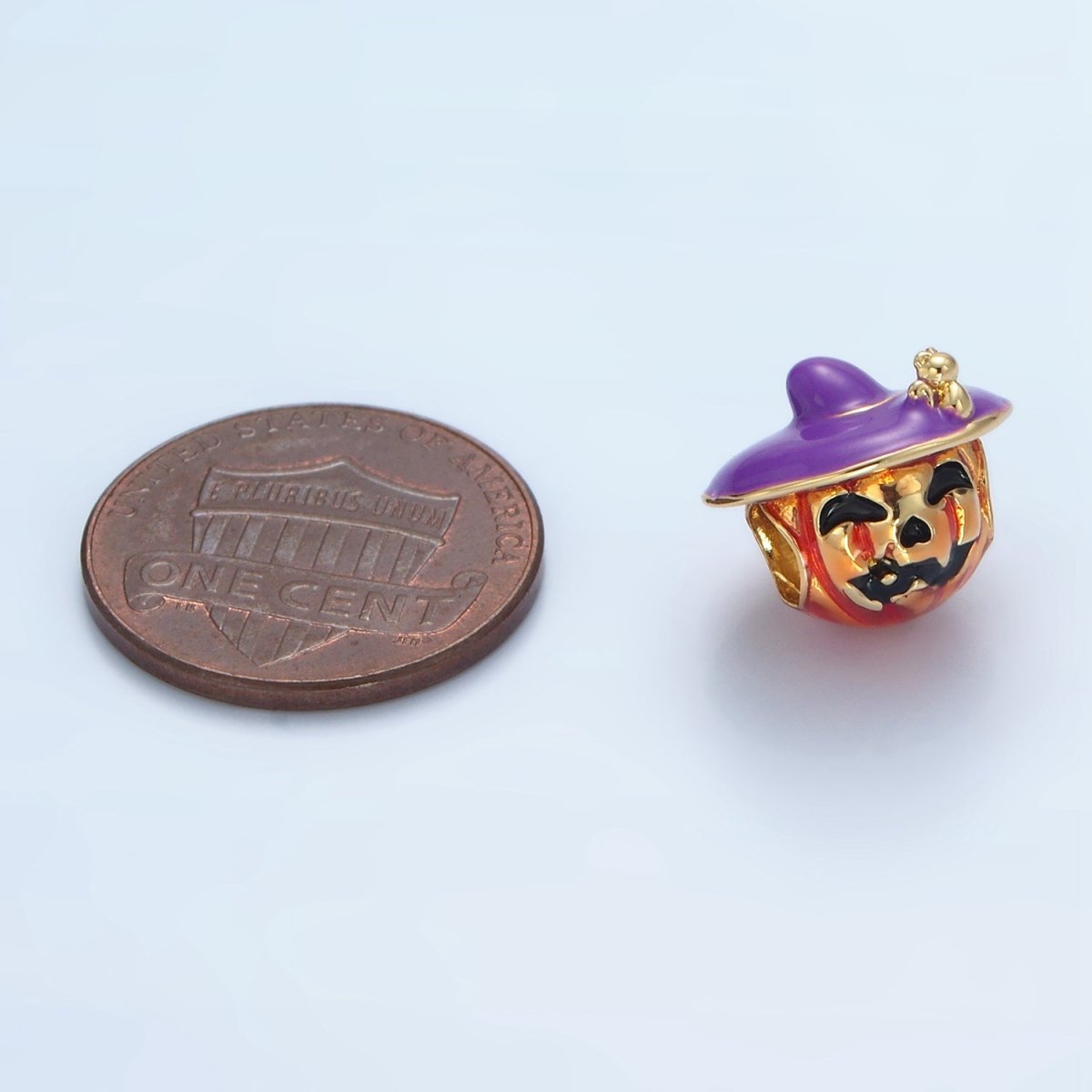 14K Gold Filled 12mm Witch Pumpkin Lantern Enamel Bead | B627 - DLUXCA