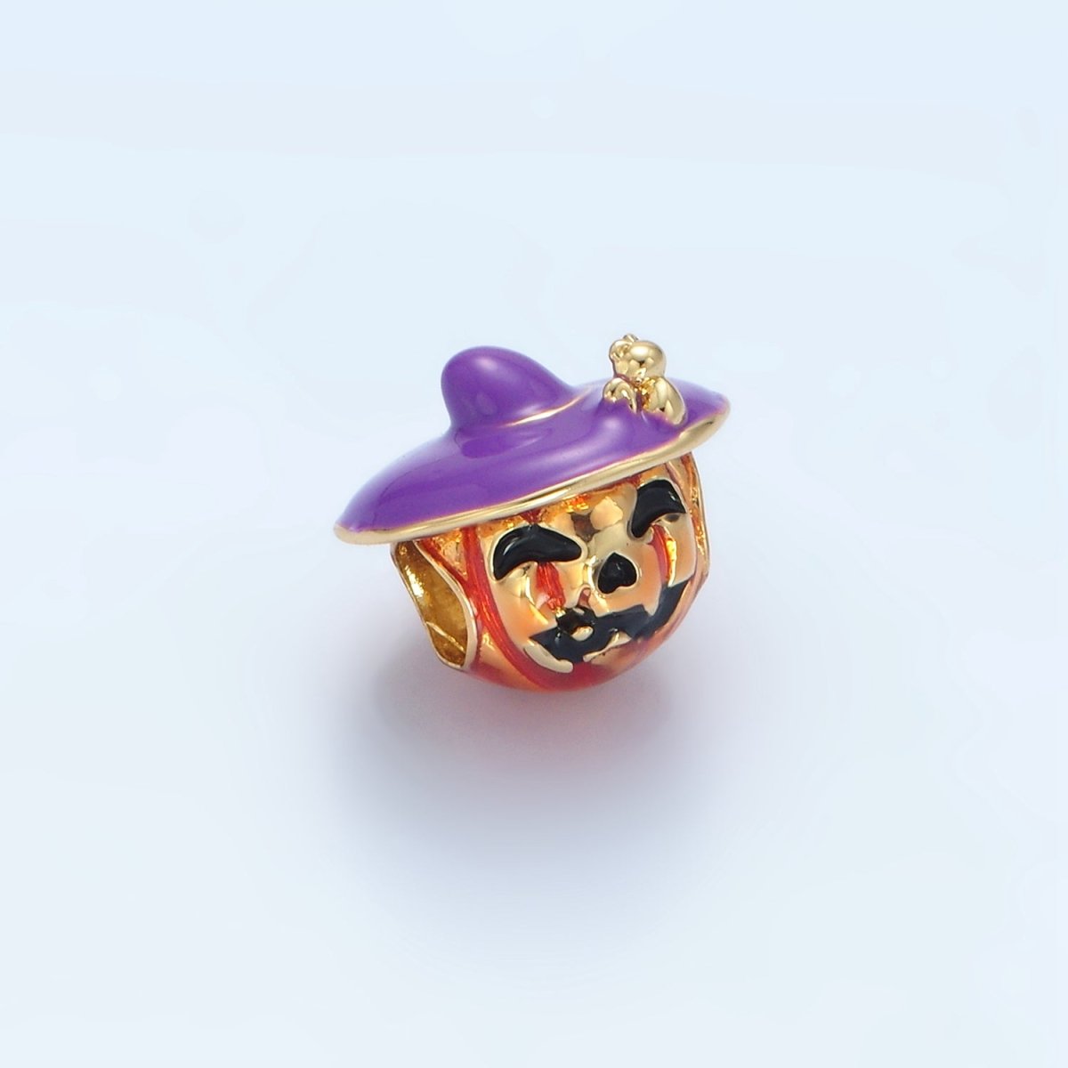 14K Gold Filled 12mm Witch Pumpkin Lantern Enamel Bead | B627 - DLUXCA