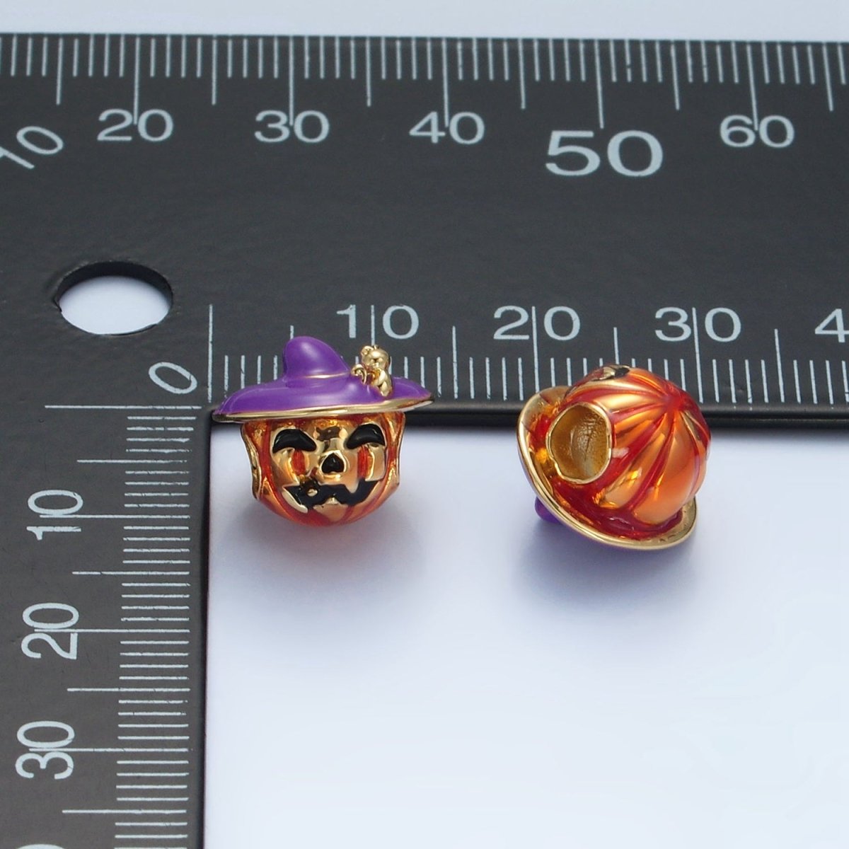 14K Gold Filled 12mm Witch Pumpkin Lantern Enamel Bead | B627 - DLUXCA