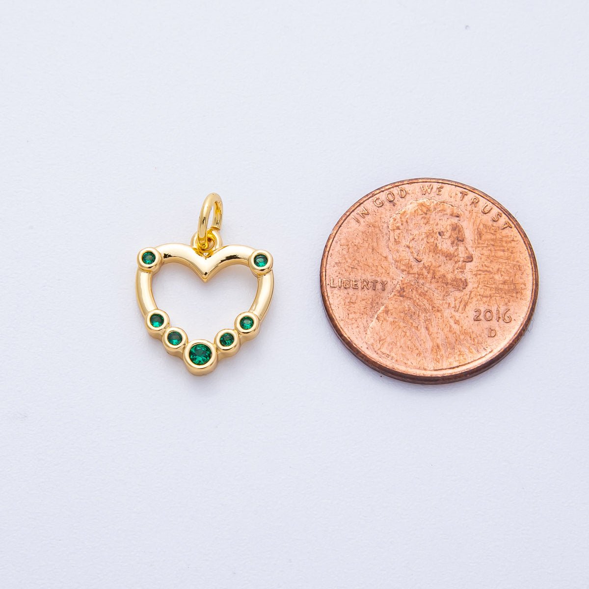 14K Gold Filled 13.3mm Green CZ Gradient Open Heart Charm | Charms - 00068 - DLUXCA