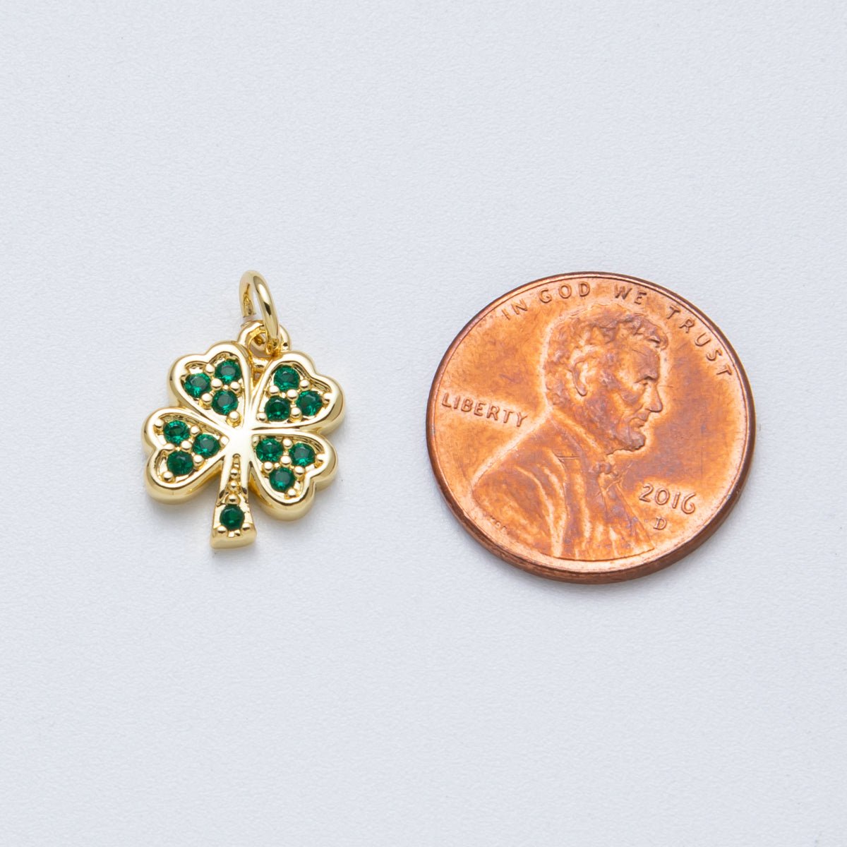 14K Gold Filled 13.5mm Green Micro Paved CZ Lucky Clover Flower Charm | Charms - 00042 - DLUXCA