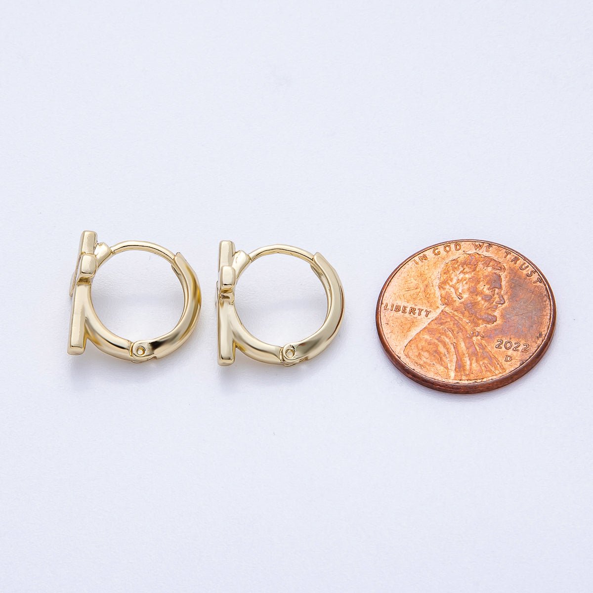 14K Gold Filled 13.5mm Micro Paved CZ Minimalist Cross Cartilage Huggie | Earrings - 00258 - DLUXCA