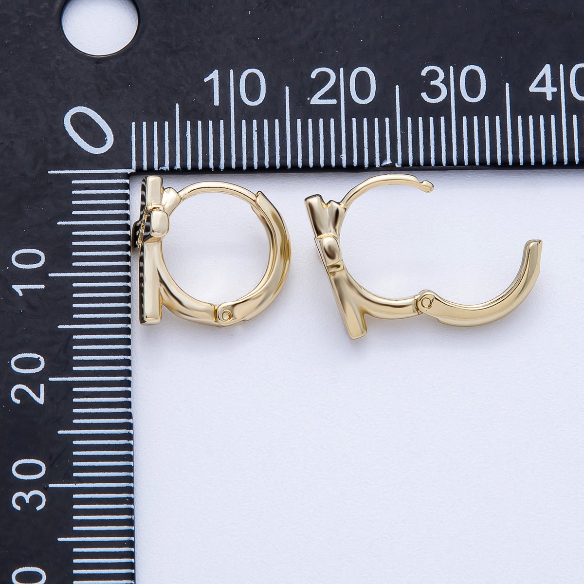 14K Gold Filled 13.5mm Micro Paved CZ Minimalist Cross Cartilage Huggie | Earrings - 00258 - DLUXCA