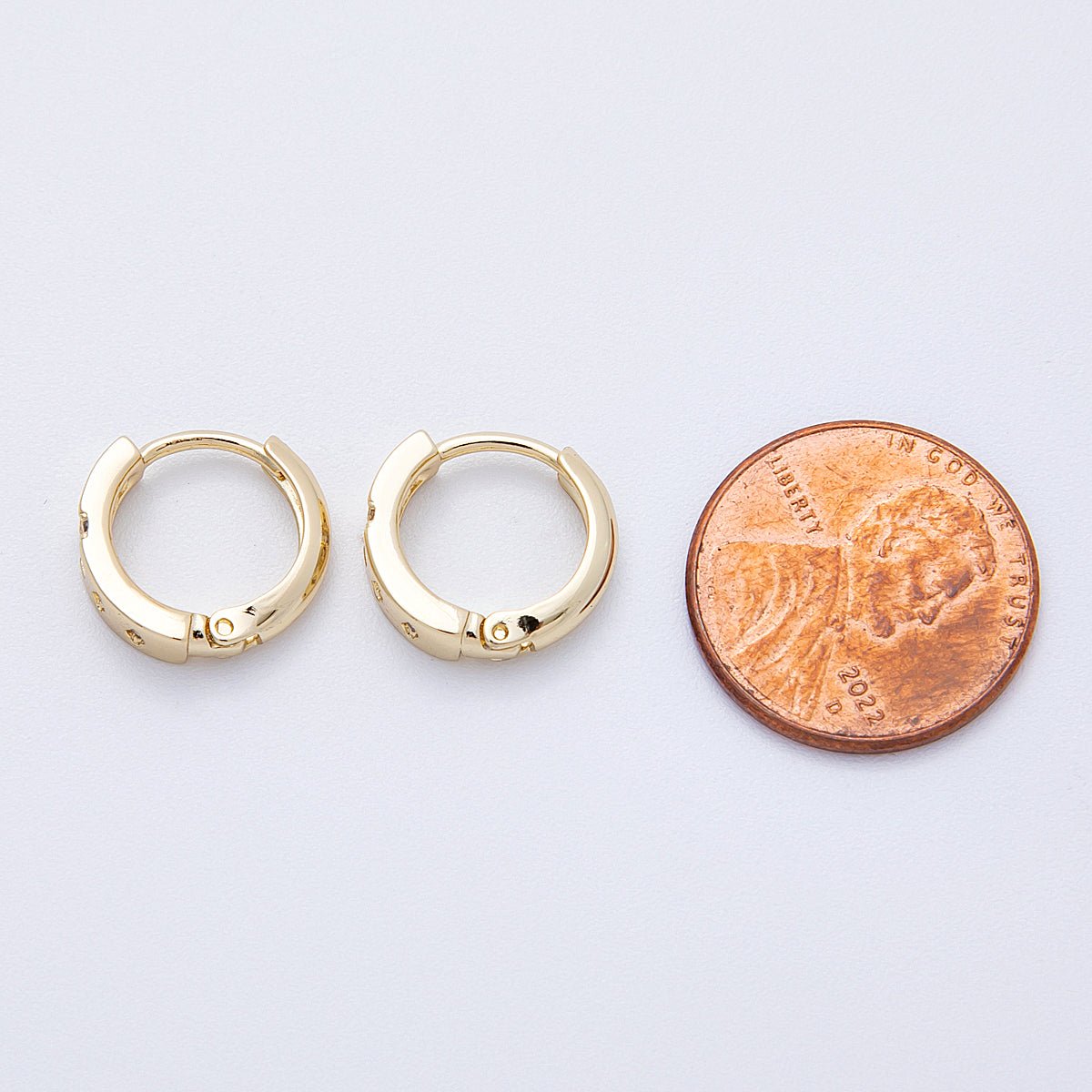 14K Gold Filled 13mm Clear CZ Dotted Cross Cartilage Huggie Earrings | EARRINGS - 00179 - DLUXCA