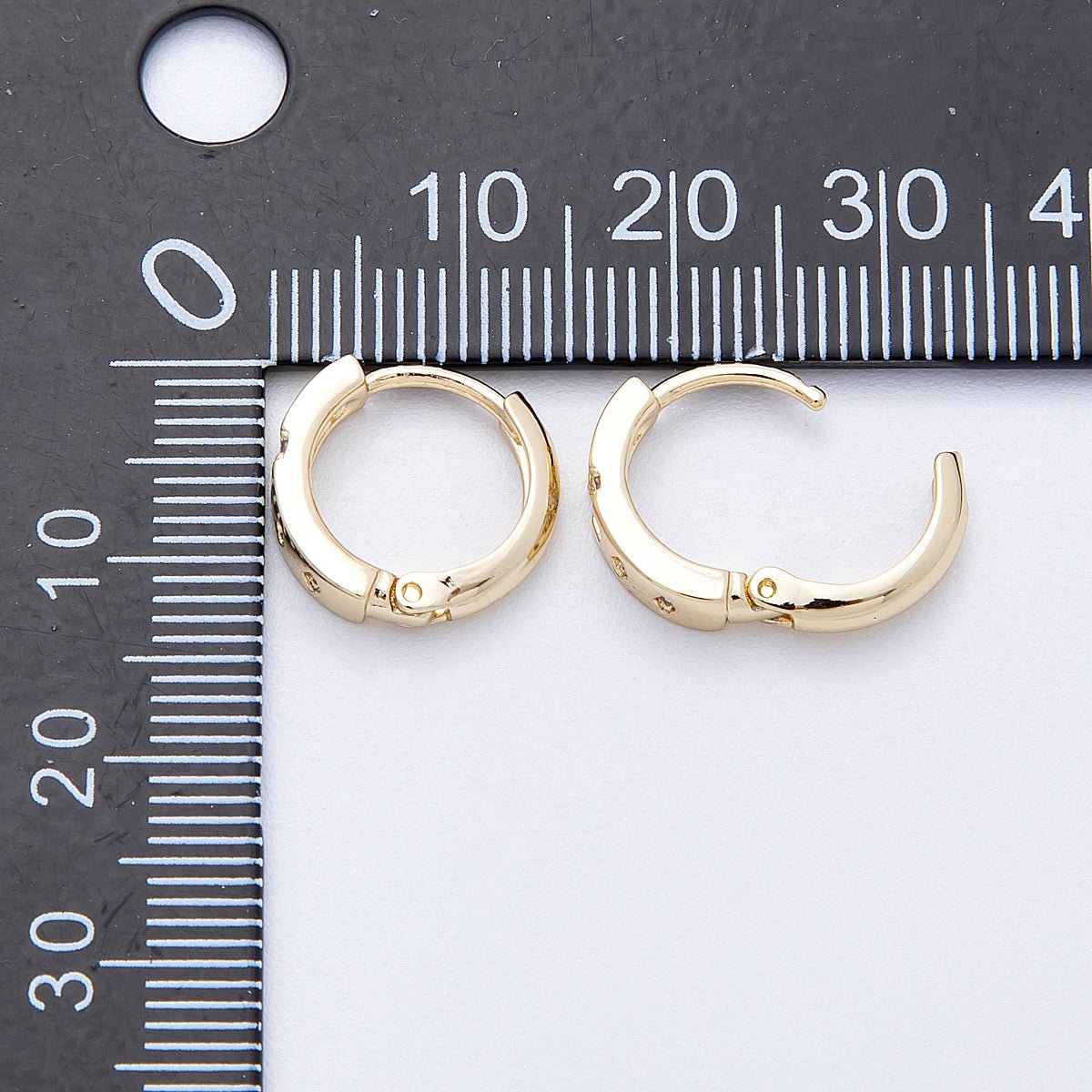 14K Gold Filled 13mm Clear CZ Dotted Cross Cartilage Huggie Earrings | EARRINGS - 00179 - DLUXCA