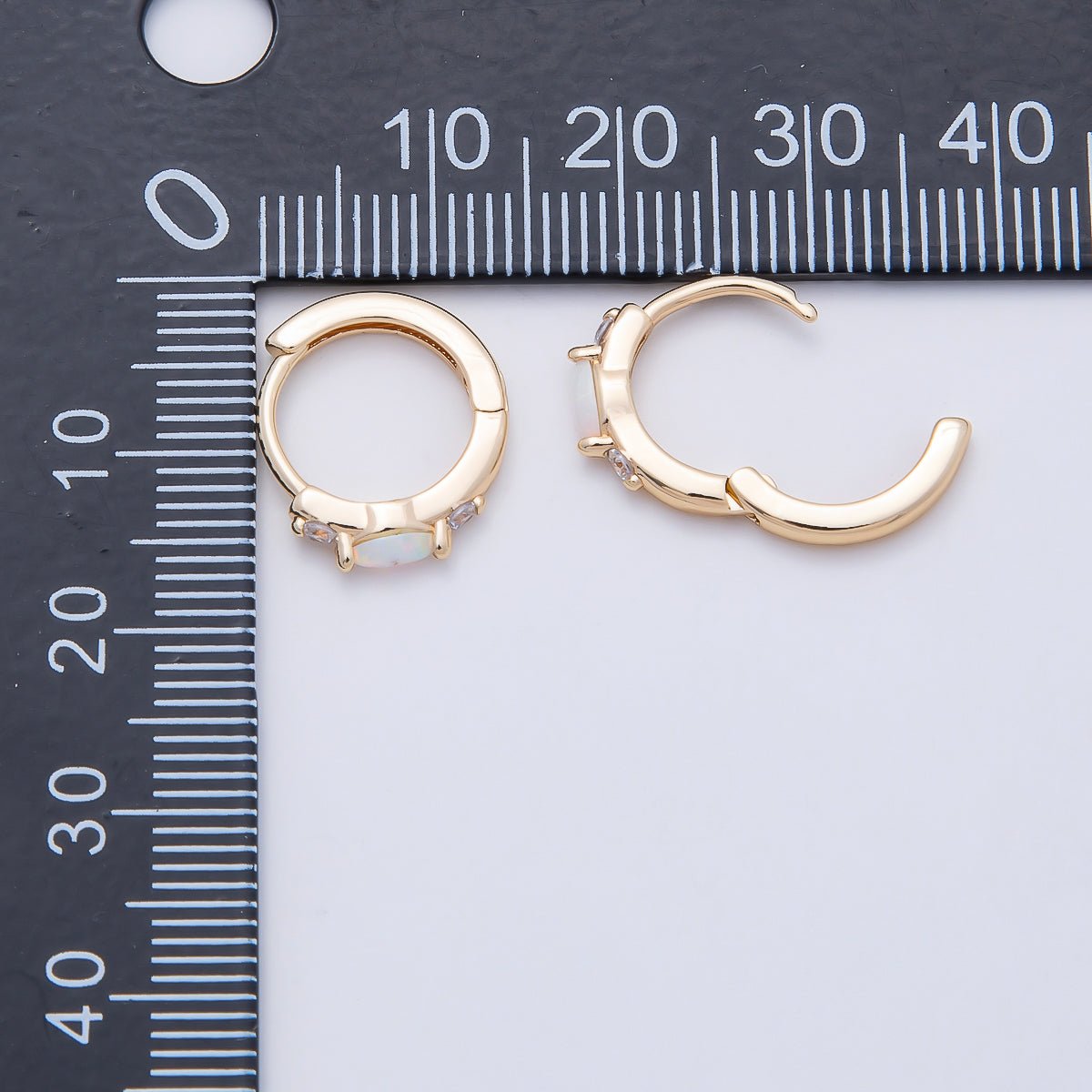14K Gold Filled 13mm Clear CZ White Opal Cartilage Huggie | Earrings-00457 - DLUXCA
