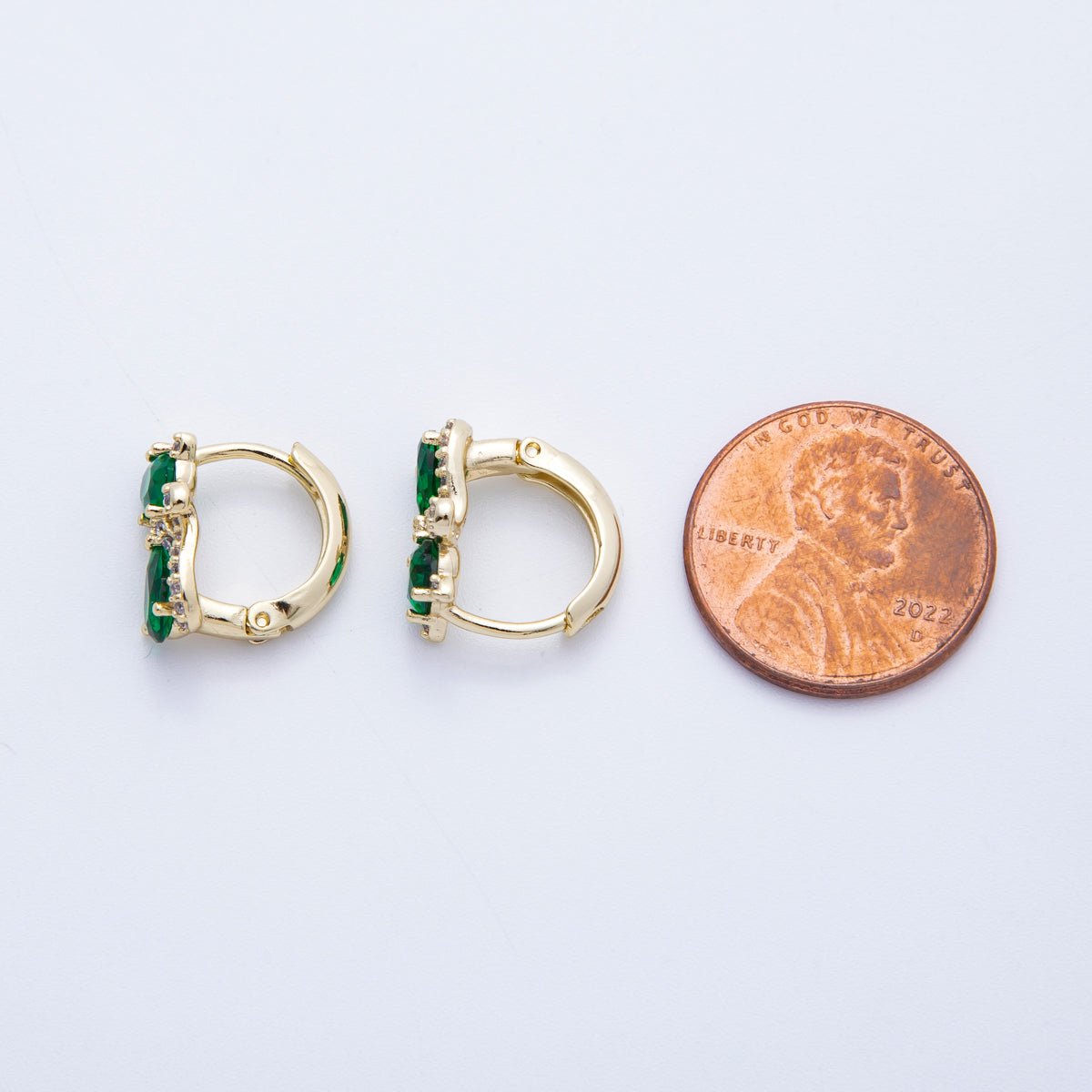14K Gold Filled 13mm Clear, Green, Red CZ Micro Paved Cat Kitten Pet Huggie Set | Earrings - 00189 ~ Earrings - 00191 - DLUXCA