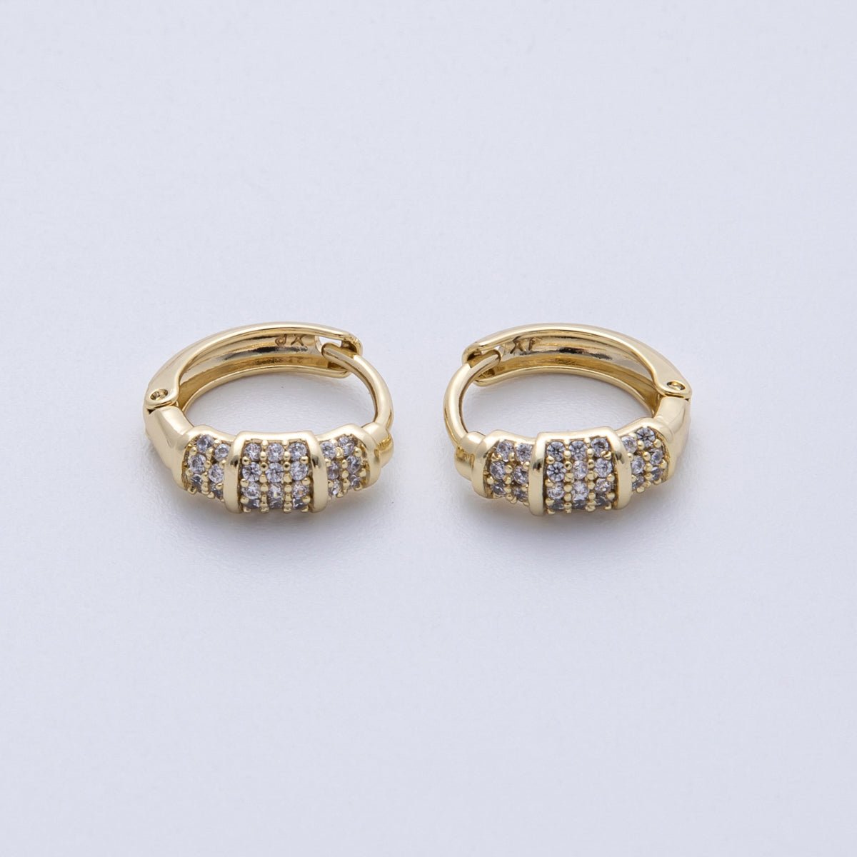 14K Gold Filled 13mm Clear Micro Paved CZ Belt Buckle Hoop Earrings | Earrings - 00150 - DLUXCA